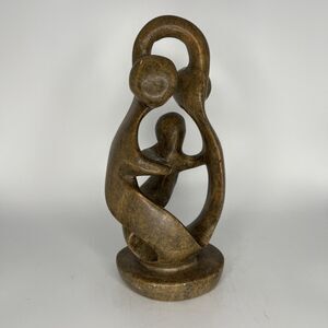 Zimbabwe Shona Serpentine Stone Sculpture Family of 3 African Art 8 1/4” High